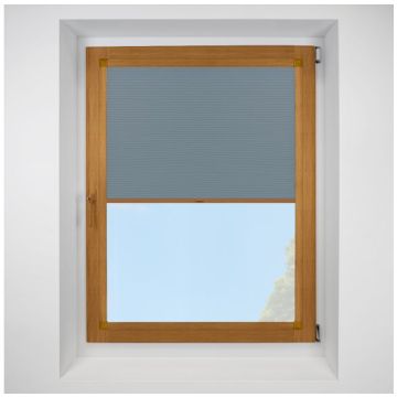Astral Blackout Lake Blue Perfect Fit Pleated Blinds with Golden Oak Frame