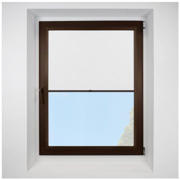 Celeste White Perfect Fit Pleated Blinds with Brown Frame