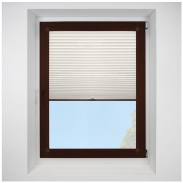 Hemp Asc Porcelain Perfect Fit Pleated Blinds with Mahogany Frame