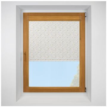Cotton Flower Ochre Perfect Fit Chain Operated Roller Blind with Golden Oak Frame