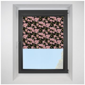 Azalea blackout Pink Perfect Fit Roller Motorised Blind with Black Frame