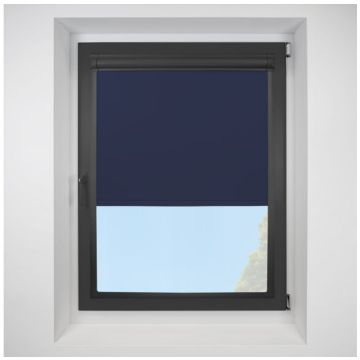 Banlight Duo FR Navy Perfect Fit Roller Motorised Blind with Black Frame
