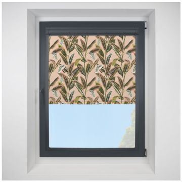 Tropical Palm BlackoutFiesta Perfect Fit Roller Motorised Blind with Anthracite Frame