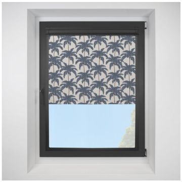 Vintage Palm Indigo Perfect Fit Roller Motorised Blind with Black Frame