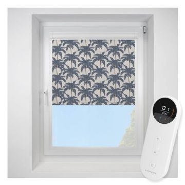 Vintage Palm Indigo Perfect Fit Roller Motorised Blind