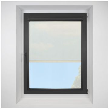Voile Cream Perfect Fit Roller Motorised Blind with Black Frame