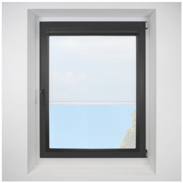 Voile White Perfect Fit Roller Motorised Blind with Black Frame