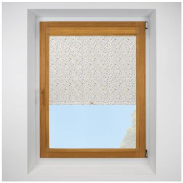 Cotton Flower Ochre Perfect Fit Roller Blind with Golden Oak Frame