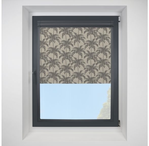 Vintage Palm Black Perfect Fit Roller Motorised Blind with Anthracite Frame