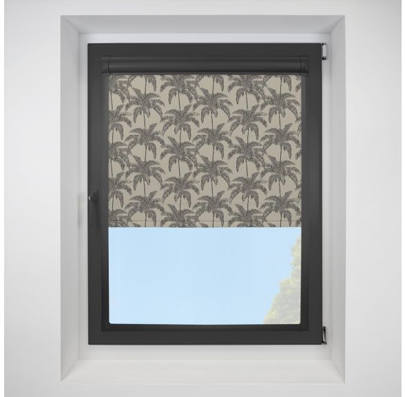 Vintage Palm Black Perfect Fit Roller Motorised Blind with Black Frame
