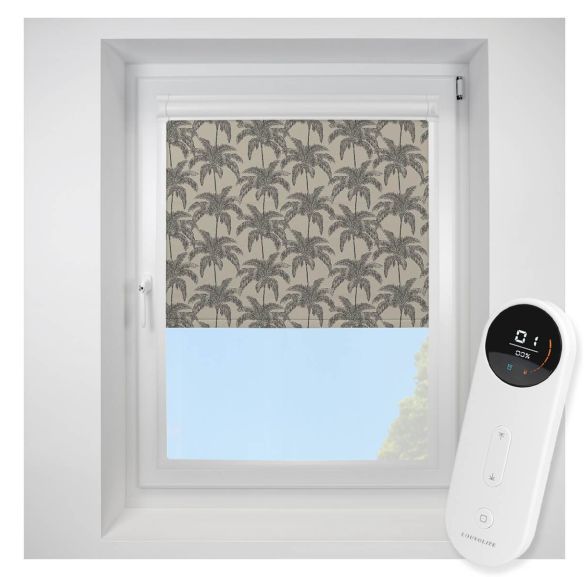 Vintage Palm Black Perfect Fit Roller Motorised Blind